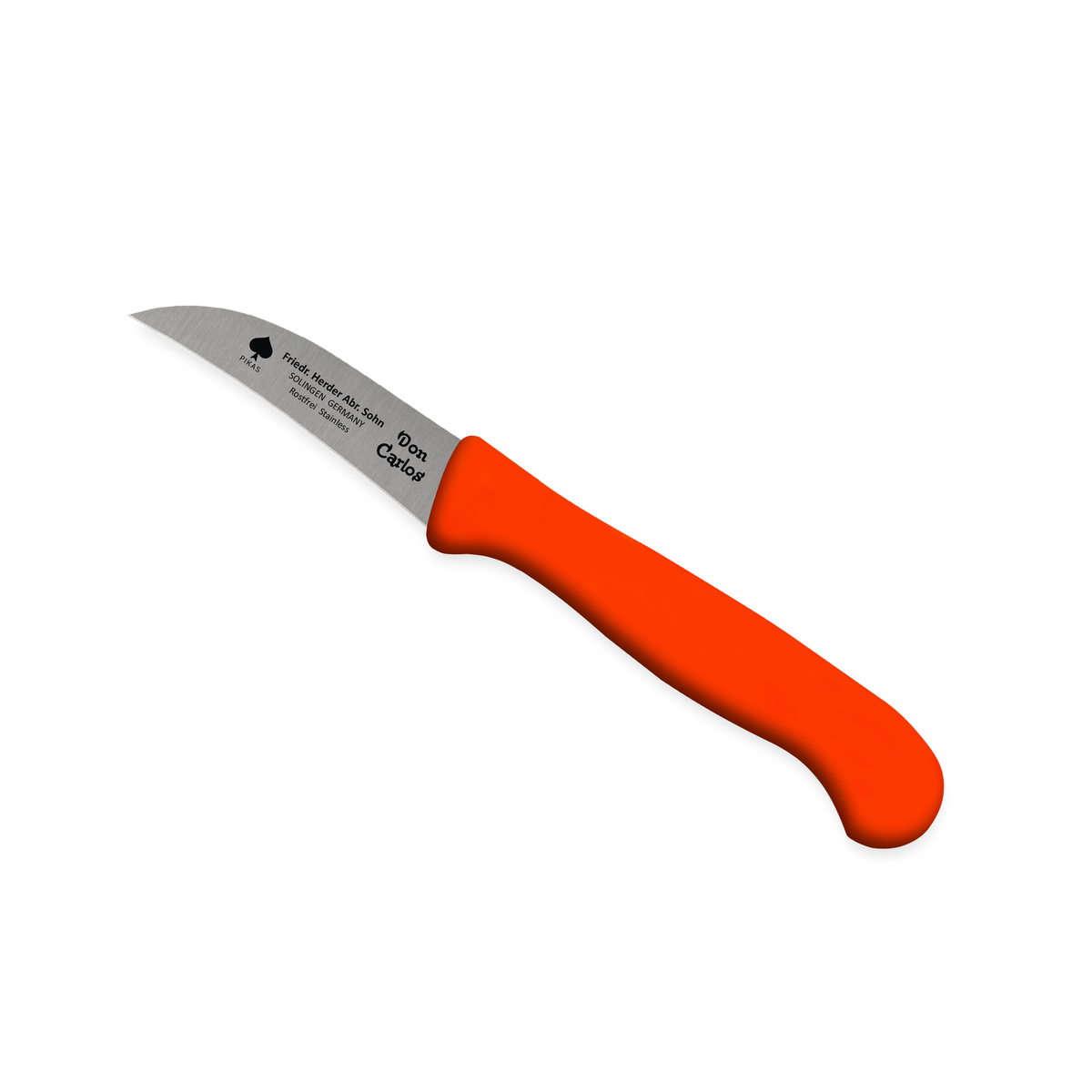 Pilzmesser Don Carlos von F. HERDER mit gebogener Klinge und orangefarbenem Kunststoffgriff