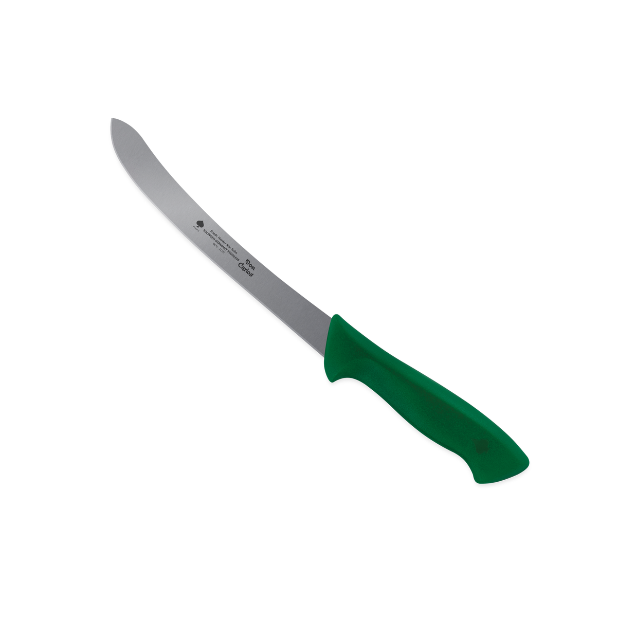 Filetiermesser Don Carlos von F. HERDER mit gebogener 21 cm Klinge und grünem Kunststoffgriff