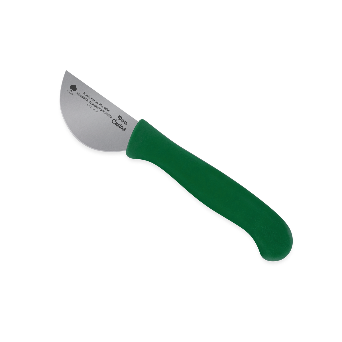 Aalmesser 5,5 cm Don Carlos von F. HERDER mit halbrundem Klingenblatt und grünem Kunststoffgriff
