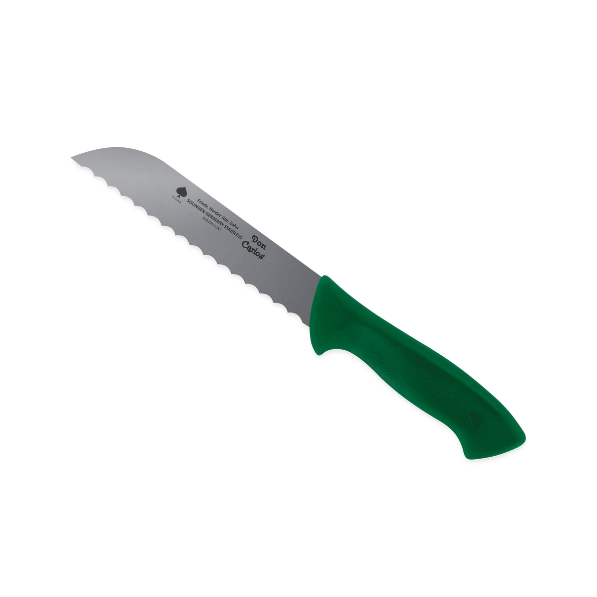Kohlerntemesser Don Carlos von F. HERDER mit 18 cm Wellenschliff-Klinge und grünem Kunststoffgriff