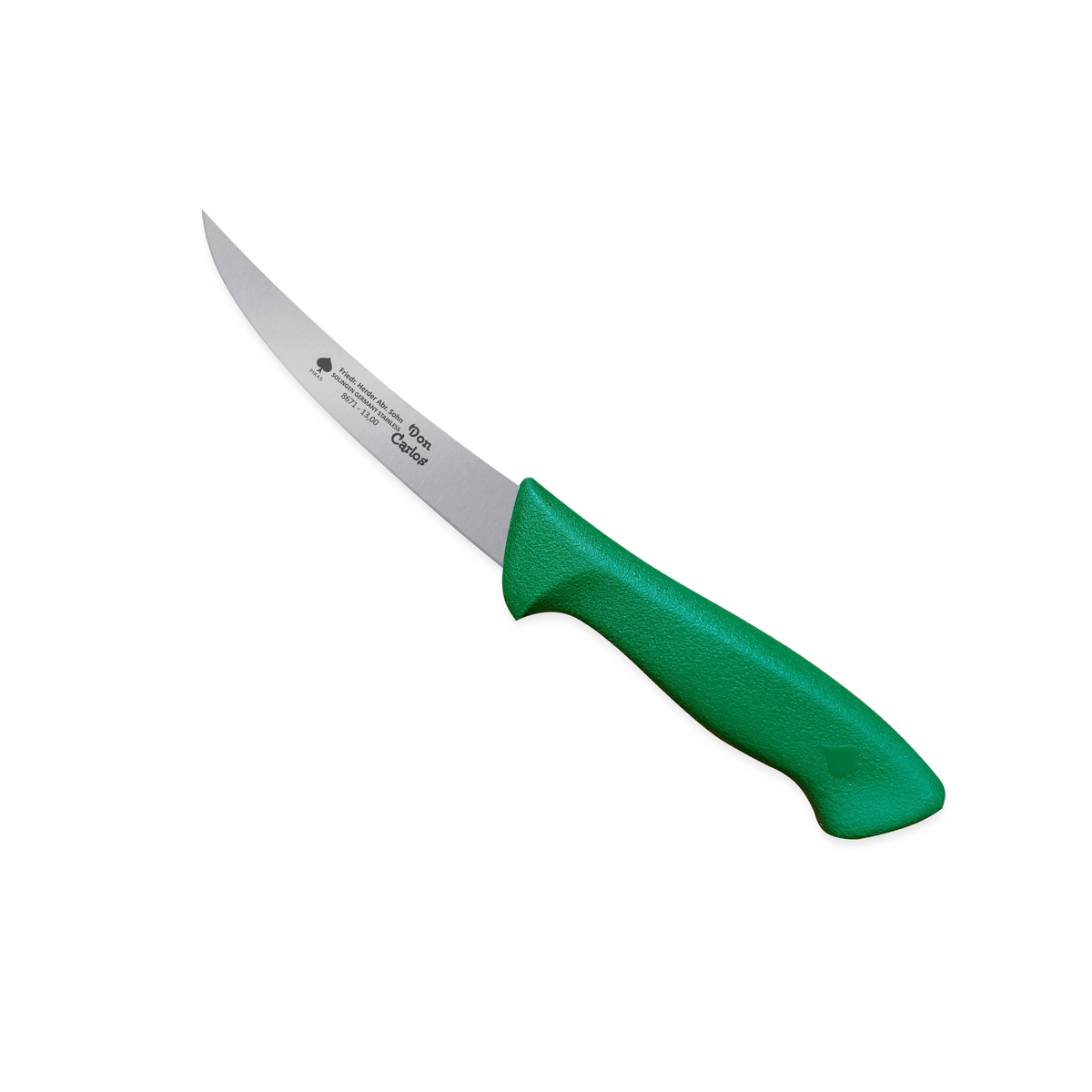 Ausbeinmesser Don Carlos von F. HERDER mit gebogener 13 cm Klinge und grünem Kunststoffgriff