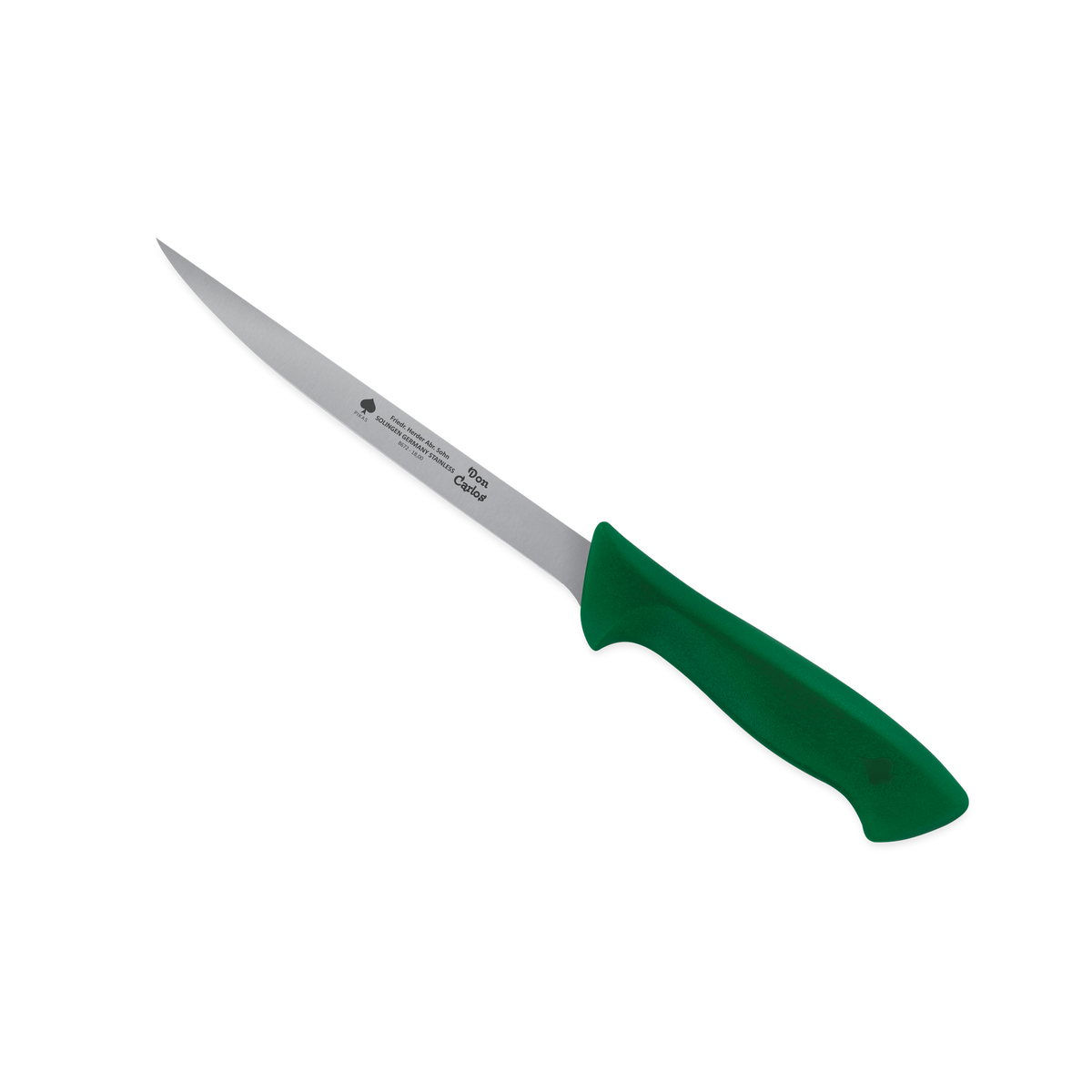 Filetiermesser Don Carlos von F. HERDER mit schmaler 18 cm Klinge und grünem Kunststoffgriff