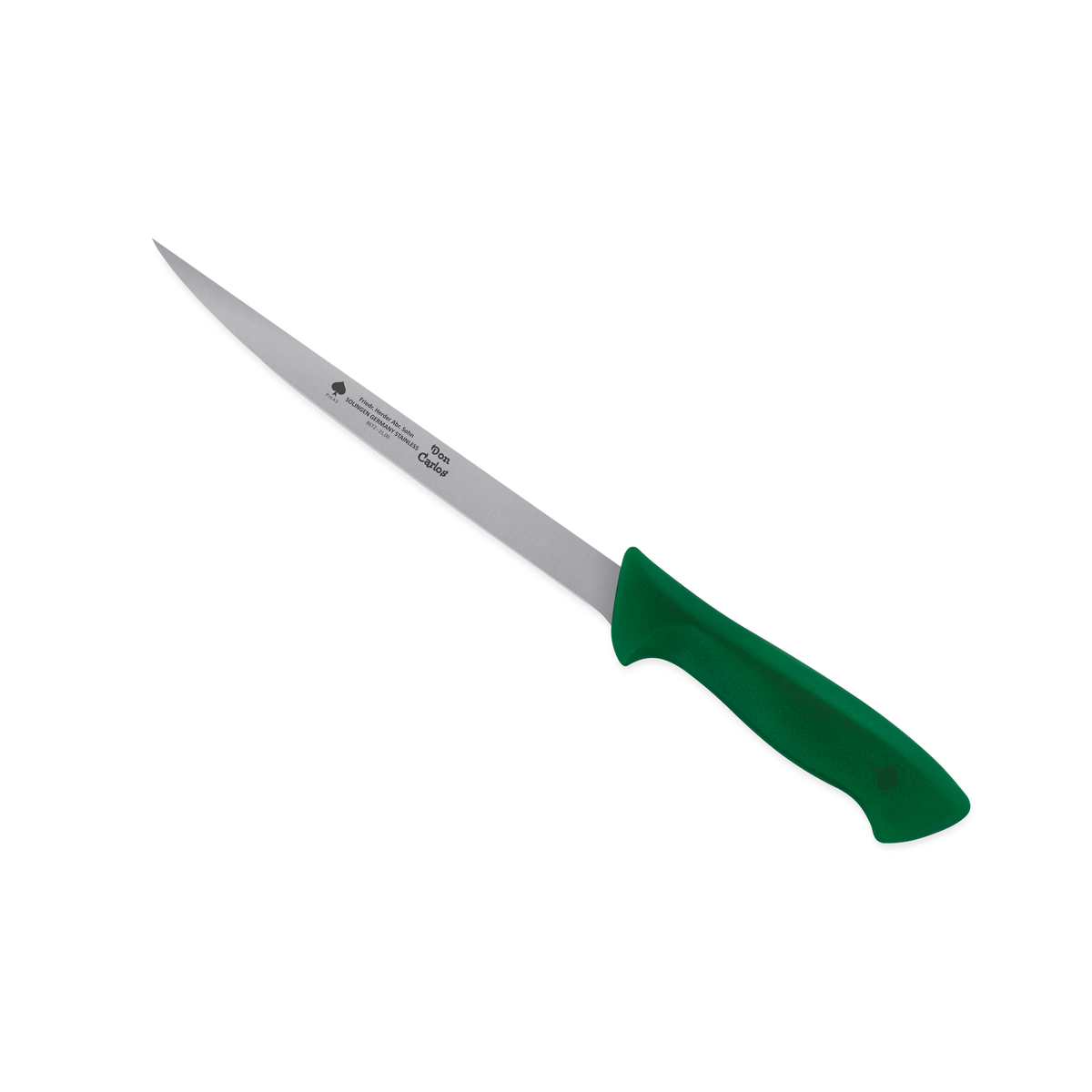 Filetiermesser Don Carlos von F. HERDER mit schmaler 21 cm Klinge und grünem Kunststoffgriff