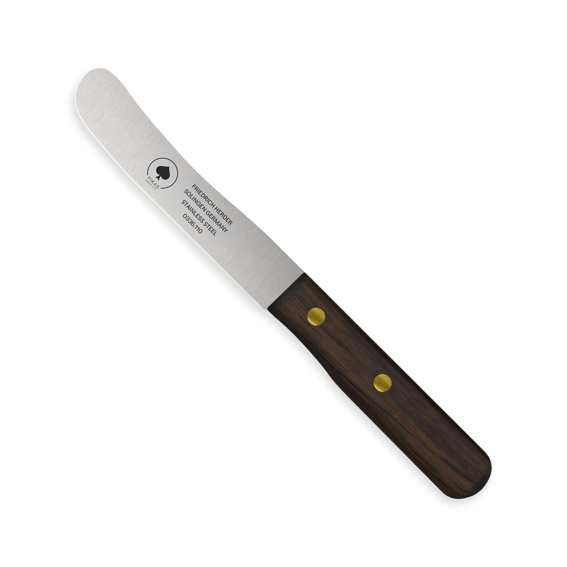 Frühstücksmesser Buckelsmesser aus Solingen mit Räuchereiche Holzgriff und Glattschliff_b – traditionelles Solingen Messer für Brot und Frühstück
