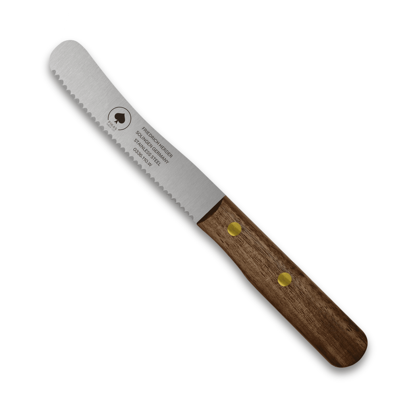 Fruhstucksmesser Buckelsmesser aus Solingen mit Walnuss Holzgriff und Wellenschliff – traditionelles Solingen Messer für Brot und Frühstück
