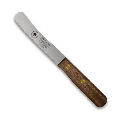 Fruhstucksmesser Buckelsmesser aus Solingen mit Walnuss Holzgriff und Wellenschliff – traditionelles Solingen Messer für Brot und Frühstück
