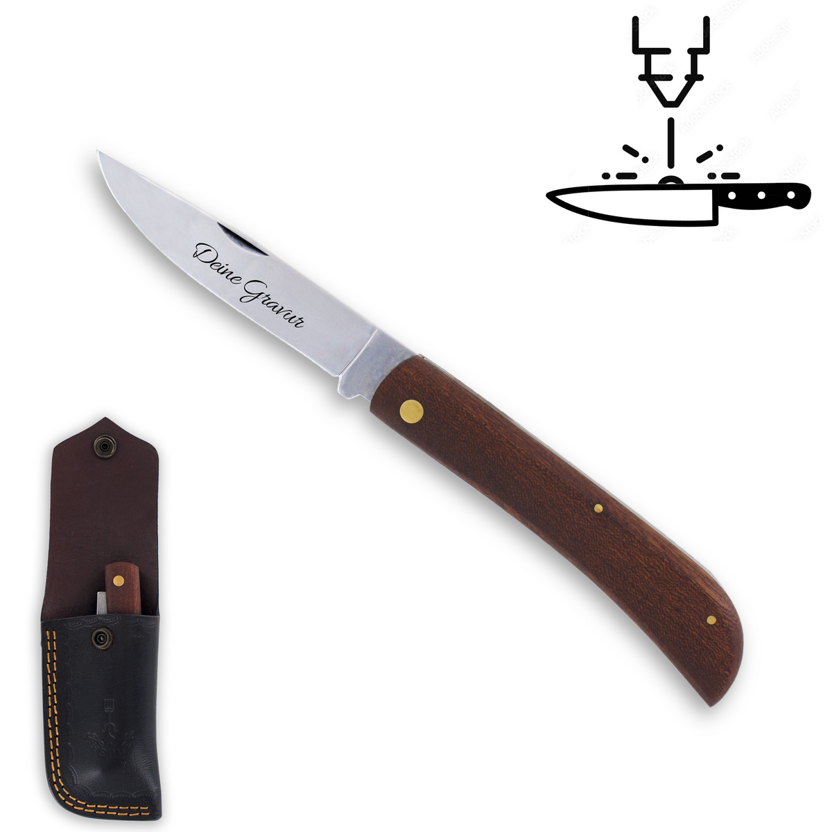 Hippekniep Taschenmesser aus Holz mit Gravur, Geschenkidee für Männer – Ansicht 1