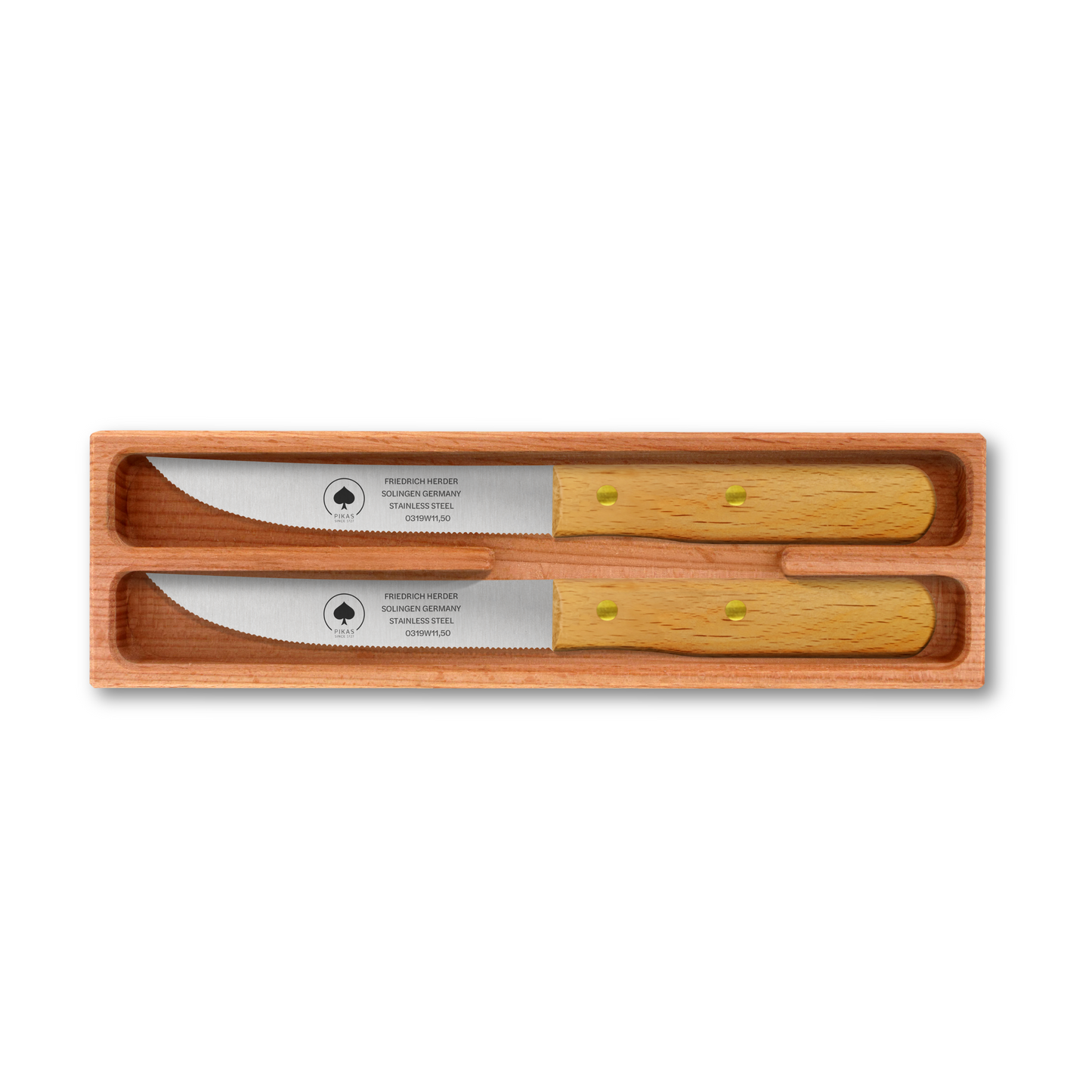 Zwei hochwertige Steakmesser mit Holzgriff und rostfreier Klinge im edlen Holzetui – Solingen Qualität für Grill und Dinner